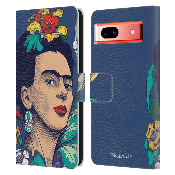 Frida Kahlo Sketch Flowers Leather Book Wallet Case Cover For Google Pixel 7a