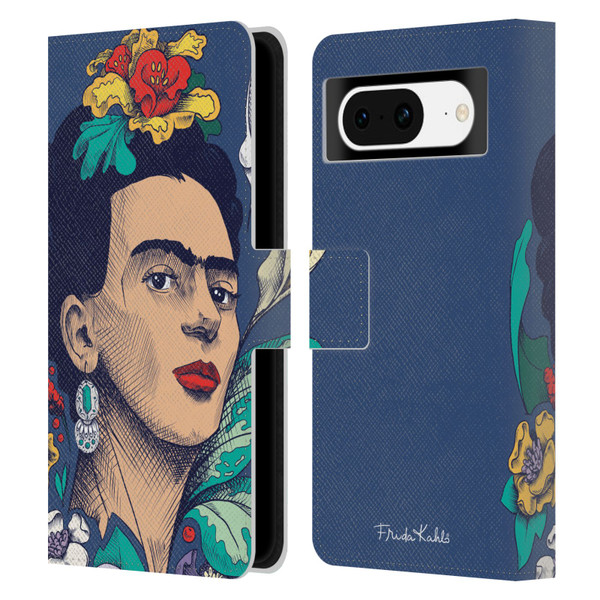 Frida Kahlo Sketch Flowers Leather Book Wallet Case Cover For Google Pixel 8
