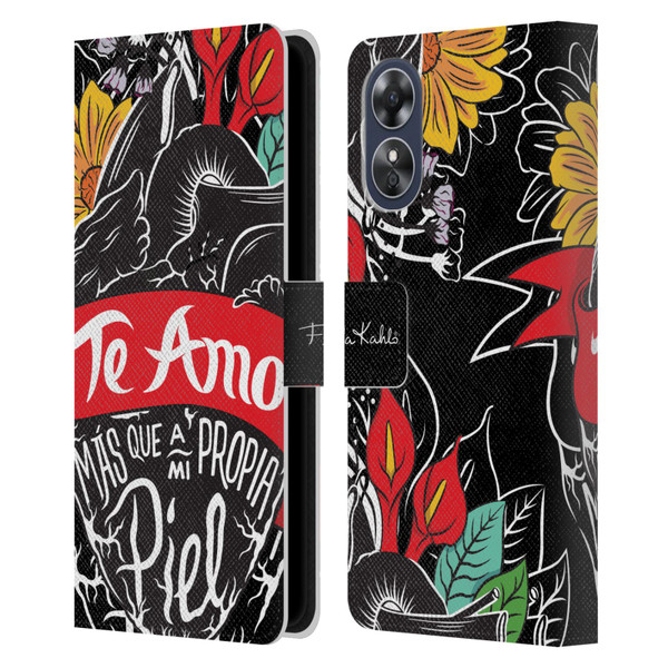 Frida Kahlo Typography Heart Leather Book Wallet Case Cover For OPPO A17