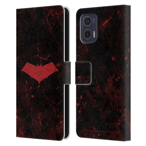 Batman DC Comics Red Hood Logo Grunge Leather Book Wallet Case Cover For Motorola Moto G73 5G