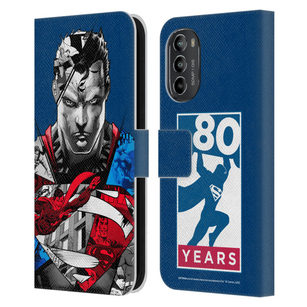 Superman DC Comics 80th Anniversary Collage Leather Book Wallet Case Cover For Motorola Moto G82 5G