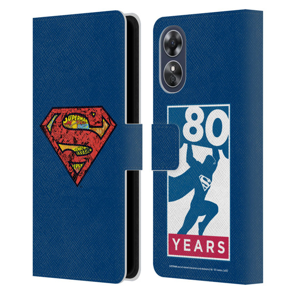 Superman DC Comics 80th Anniversary Logo Leather Book Wallet Case Cover For OPPO A17