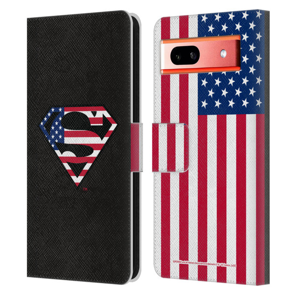 Superman DC Comics Logos U.S. Flag 2 Leather Book Wallet Case Cover For Google Pixel 7a