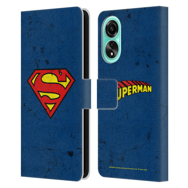 Superman DC Comics Logos Distressed Leather Book Wallet Case Cover For OPPO A78 4G