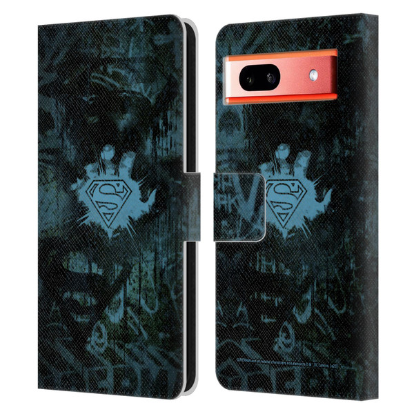 Superman DC Comics Vintage Fashion Graffiti Leather Book Wallet Case Cover For Google Pixel 7a