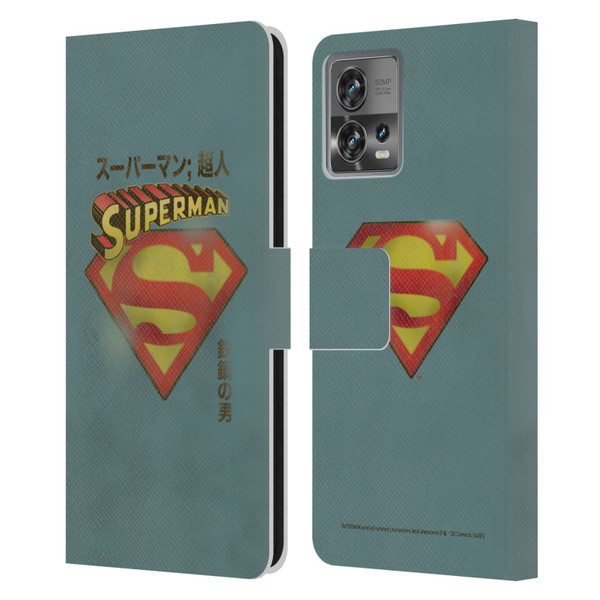 Superman DC Comics Vintage Fashion Japanese Logo Leather Book Wallet Case Cover For Motorola Moto Edge 30 Fusion