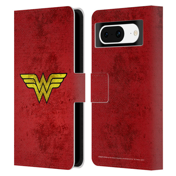Wonder Woman DC Comics Logos Distressed Leather Book Wallet Case Cover For Google Pixel 8
