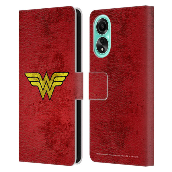 Wonder Woman DC Comics Logos Distressed Leather Book Wallet Case Cover For OPPO A78 4G