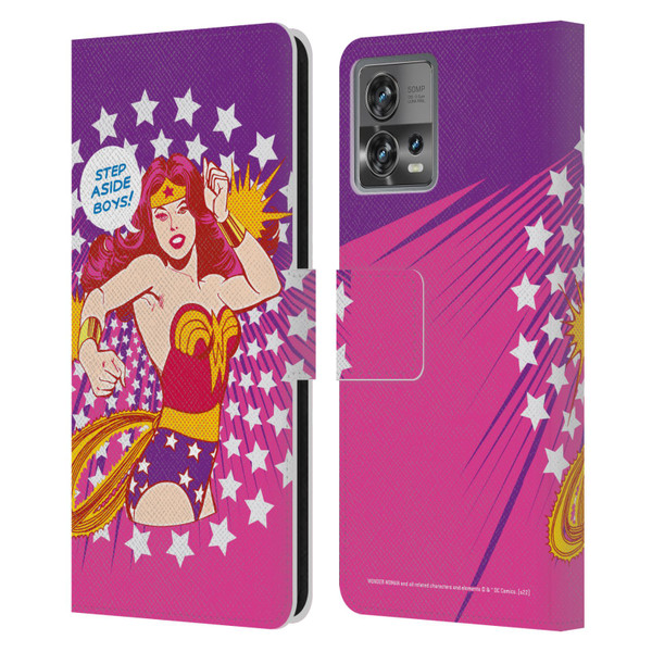 Wonder Woman DC Comics Vintage Art Step Aside Leather Book Wallet Case Cover For Motorola Moto Edge 30 Fusion