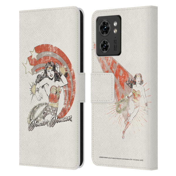 Wonder Woman DC Comics Vintage Art Distressed Leather Book Wallet Case Cover For Motorola Moto Edge 40