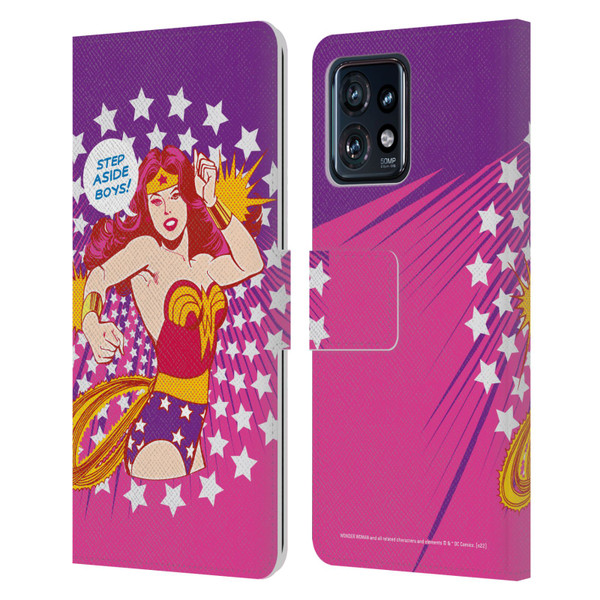Wonder Woman DC Comics Vintage Art Step Aside Leather Book Wallet Case Cover For Motorola Moto Edge 40 Pro