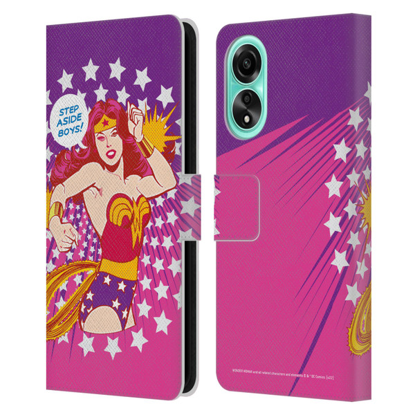 Wonder Woman DC Comics Vintage Art Step Aside Leather Book Wallet Case Cover For OPPO A78 4G