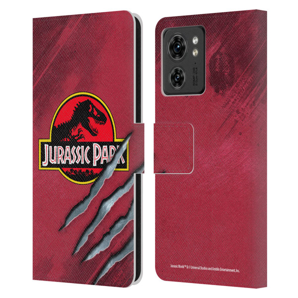 Jurassic Park Logo Red Claw Leather Book Wallet Case Cover For Motorola Moto Edge 40