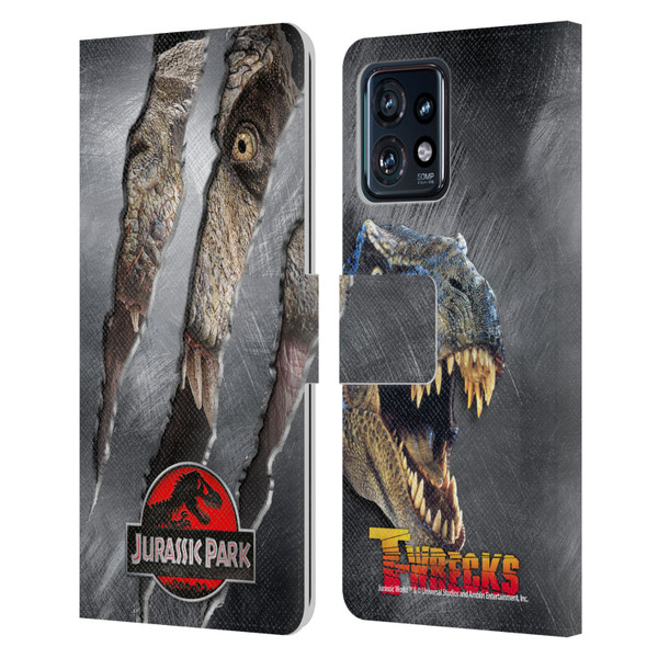 Jurassic Park Logo T-Rex Claw Mark Leather Book Wallet Case Cover For Motorola Moto Edge 40 Pro