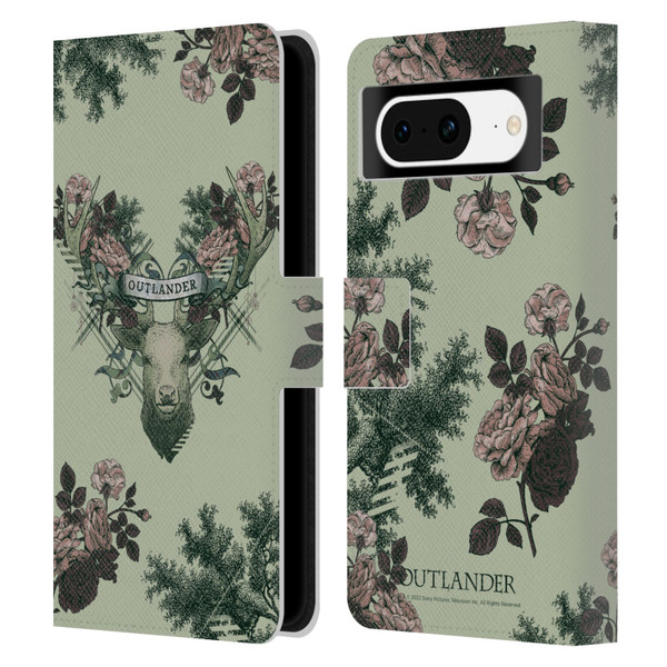 Outlander Composed Graphics Floral Deer Leather Book Wallet Case Cover For Google Pixel 8
