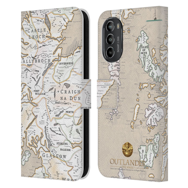 Outlander Seals And Icons Map Leather Book Wallet Case Cover For Motorola Moto G82 5G
