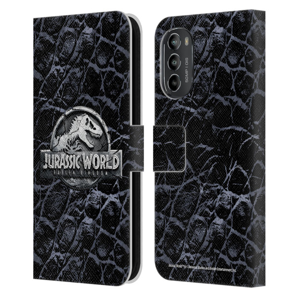 Jurassic World Fallen Kingdom Logo Dinosaur Scale Leather Book Wallet Case Cover For Motorola Moto G82 5G