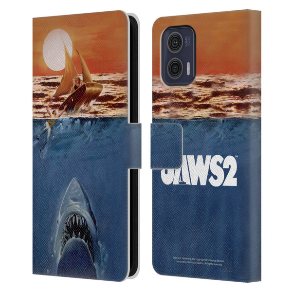 Jaws II Key Art Sailing Poster Leather Book Wallet Case Cover For Motorola Moto G73 5G