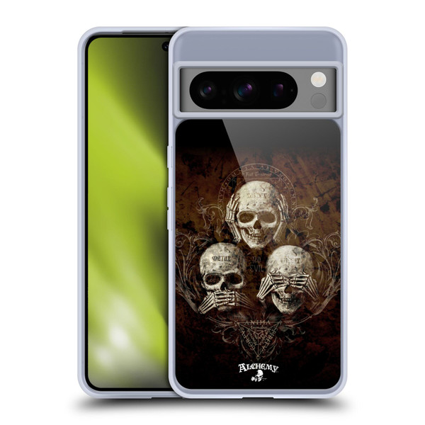 Alchemy Gothic Skull No Evil Three Skull Soft Gel Case for Google Pixel 8 Pro
