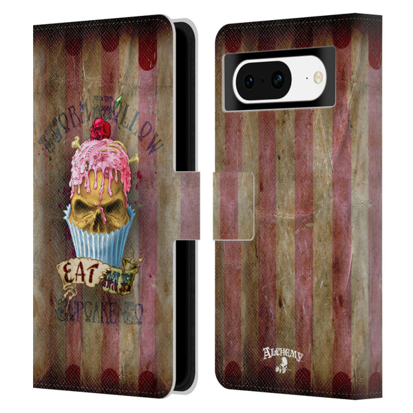 Alchemy Gothic Skull Eat Me Cupcake Leather Book Wallet Case Cover For Google Pixel 8