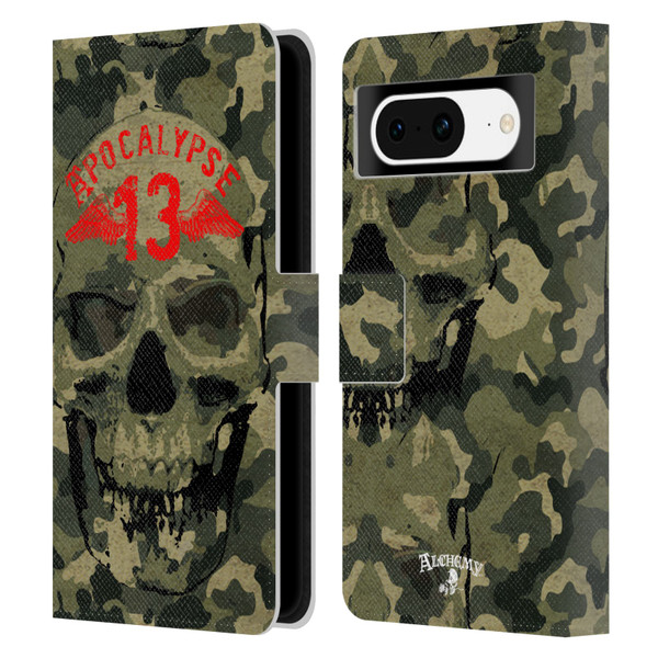 Alchemy Gothic Skull Camo Skull Leather Book Wallet Case Cover For Google Pixel 8