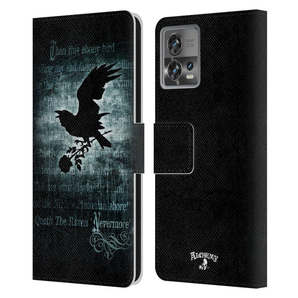 Alchemy Gothic Wing Nevermore Leather Book Wallet Case Cover For Motorola Moto Edge 30 Fusion
