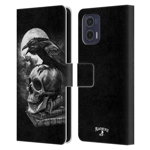 Alchemy Gothic Wing Poe's Raven Leather Book Wallet Case Cover For Motorola Moto G73 5G