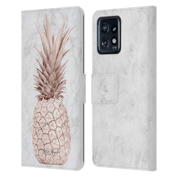 Nature Magick Rose Gold Pineapple On Marble Rose Gold Leather Book Wallet Case Cover For Motorola Moto Edge 40 Pro