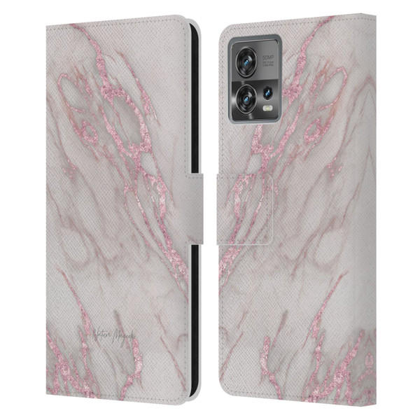 Nature Magick Marble Metallics Pink Leather Book Wallet Case Cover For Motorola Moto Edge 30 Fusion