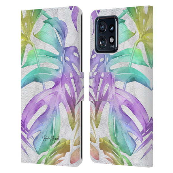 Nature Magick Tropical Palm Leaves On Marble Rainbow Leaf Leather Book Wallet Case Cover For Motorola Moto Edge 40 Pro