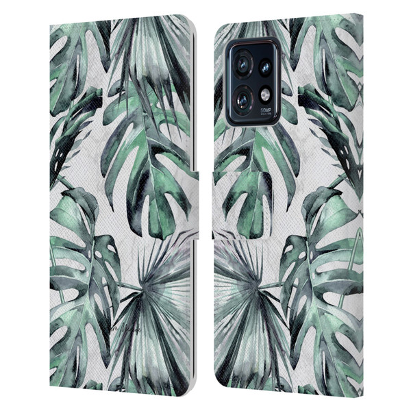 Nature Magick Tropical Palm Leaves On Marble Turquoise Green Island Leather Book Wallet Case Cover For Motorola Moto Edge 40 Pro