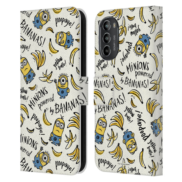 Despicable Me Minion Graphics Banana Doodle Pattern Leather Book Wallet Case Cover For Motorola Moto G82 5G