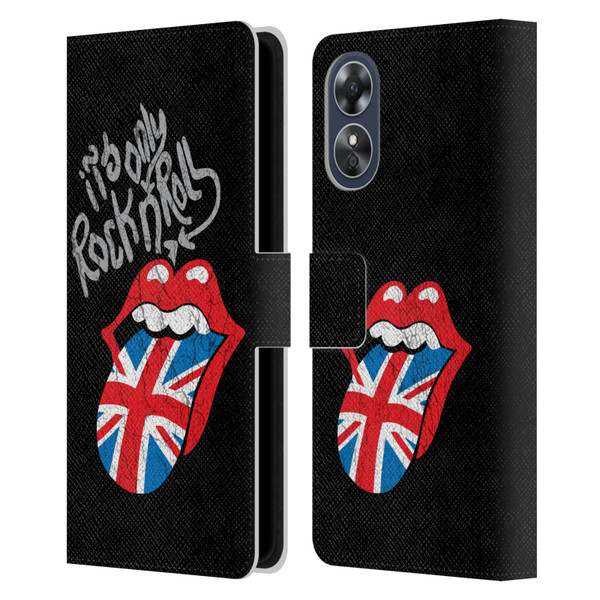 The Rolling Stones Albums Only Rock And Roll Distressed Leather Book Wallet Case Cover For OPPO A17