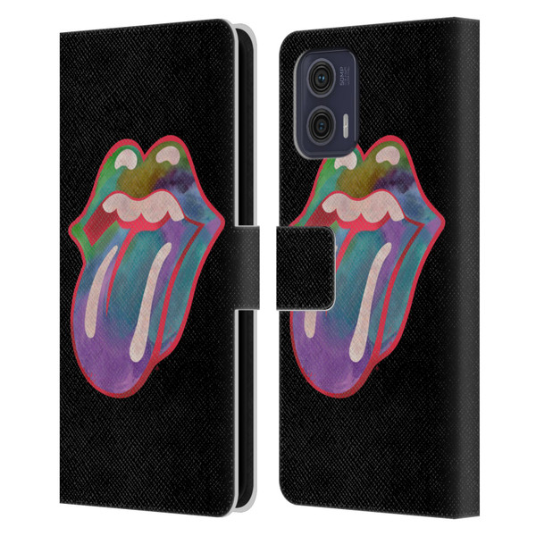The Rolling Stones Graphics Watercolour Tongue Leather Book Wallet Case Cover For Motorola Moto G73 5G