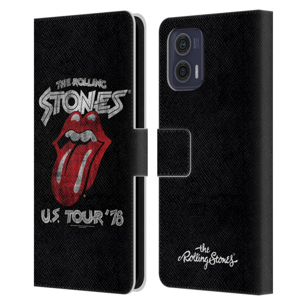 The Rolling Stones Key Art Us Tour 78 Leather Book Wallet Case Cover For Motorola Moto G73 5G