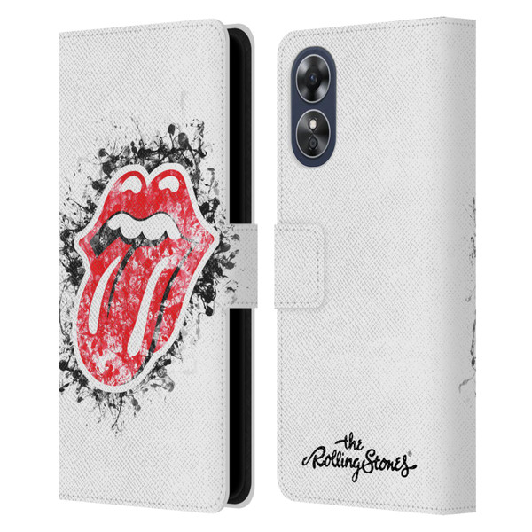 The Rolling Stones Licks Collection Distressed Look Tongue Leather Book Wallet Case Cover For OPPO A17