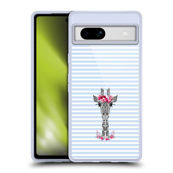 Monika Strigel Flower Giraffe And Stripes Blue Soft Gel Case for Google Pixel 7a