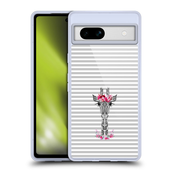 Monika Strigel Flower Giraffe And Stripes Grey Soft Gel Case for Google Pixel 7a