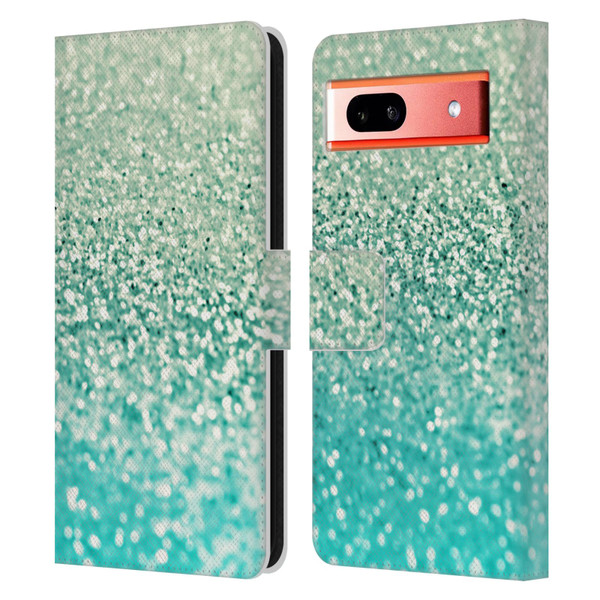 Monika Strigel Glitter Collection Mint Leather Book Wallet Case Cover For Google Pixel 7a