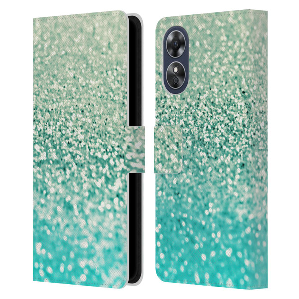 Monika Strigel Glitter Collection Mint Leather Book Wallet Case Cover For OPPO A17