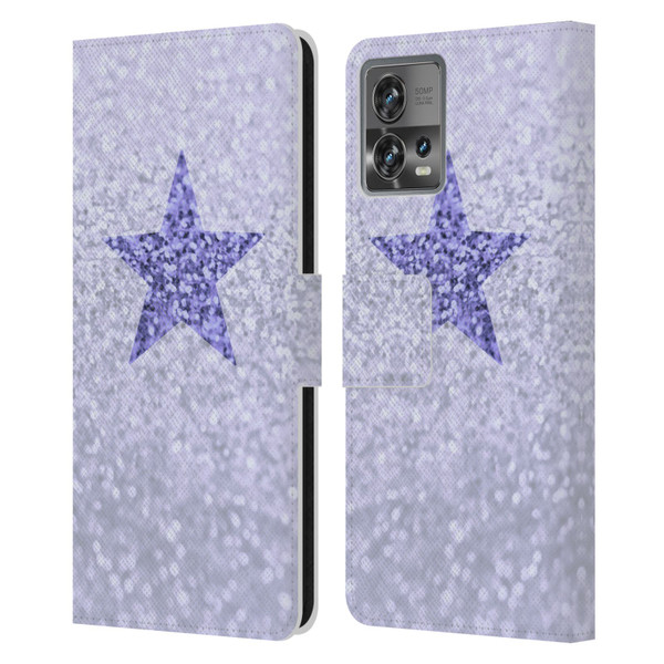 Monika Strigel Glitter Star Pastel Lilac Leather Book Wallet Case Cover For Motorola Moto Edge 30 Fusion