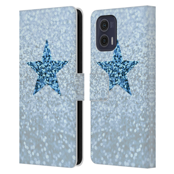 Monika Strigel Glitter Star Pastel Rainy Blue Leather Book Wallet Case Cover For Motorola Moto G73 5G