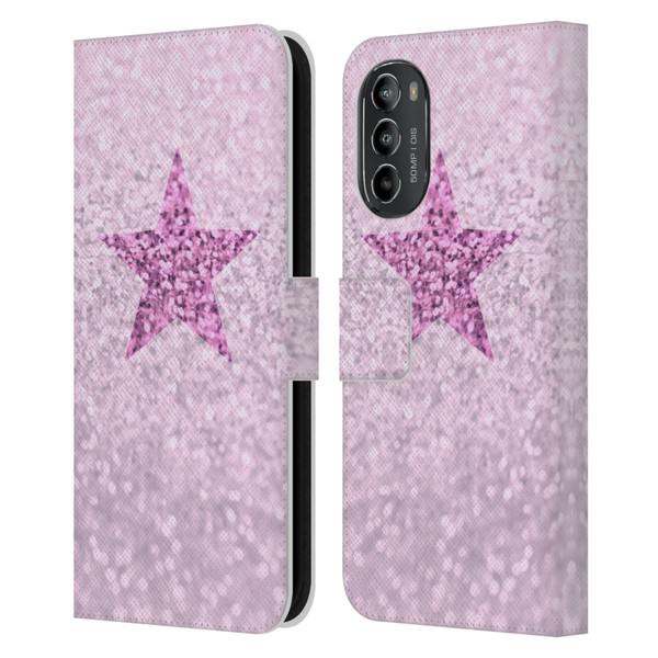 Monika Strigel Glitter Star Pastel Pink Leather Book Wallet Case Cover For Motorola Moto G82 5G