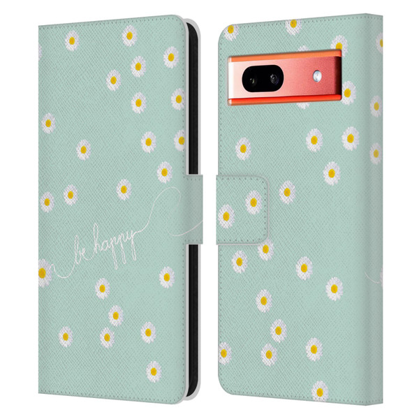 Monika Strigel Happy Daisy Mint Leather Book Wallet Case Cover For Google Pixel 7a