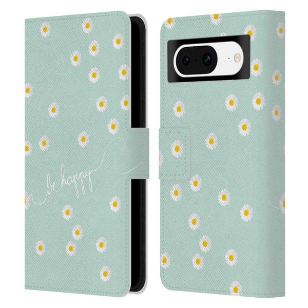 Monika Strigel Happy Daisy Mint Leather Book Wallet Case Cover For Google Pixel 8