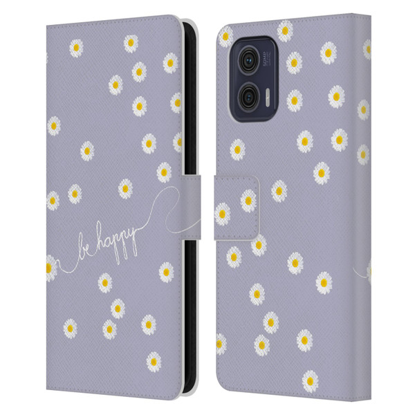 Monika Strigel Happy Daisy Lavender Leather Book Wallet Case Cover For Motorola Moto G73 5G