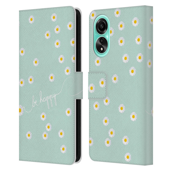 Monika Strigel Happy Daisy Mint Leather Book Wallet Case Cover For OPPO A78 4G