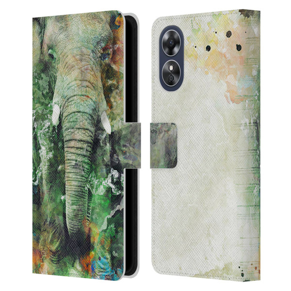 Riza Peker Animals Elephant Leather Book Wallet Case Cover For OPPO A17