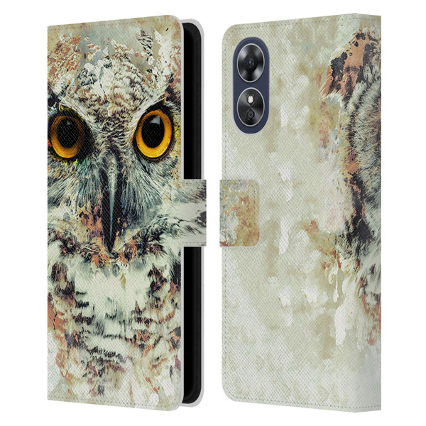 Riza Peker Animals Owl II Leather Book Wallet Case Cover For OPPO A17