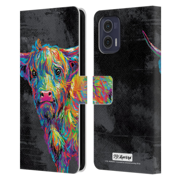 P.D. Moreno Animals II Reuben The Highland Cow Leather Book Wallet Case Cover For Motorola Moto G73 5G